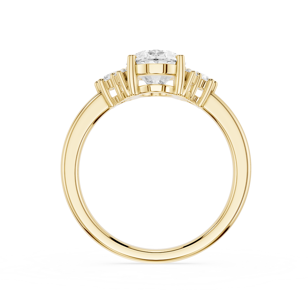 Gold ring with diamond accents on a white background