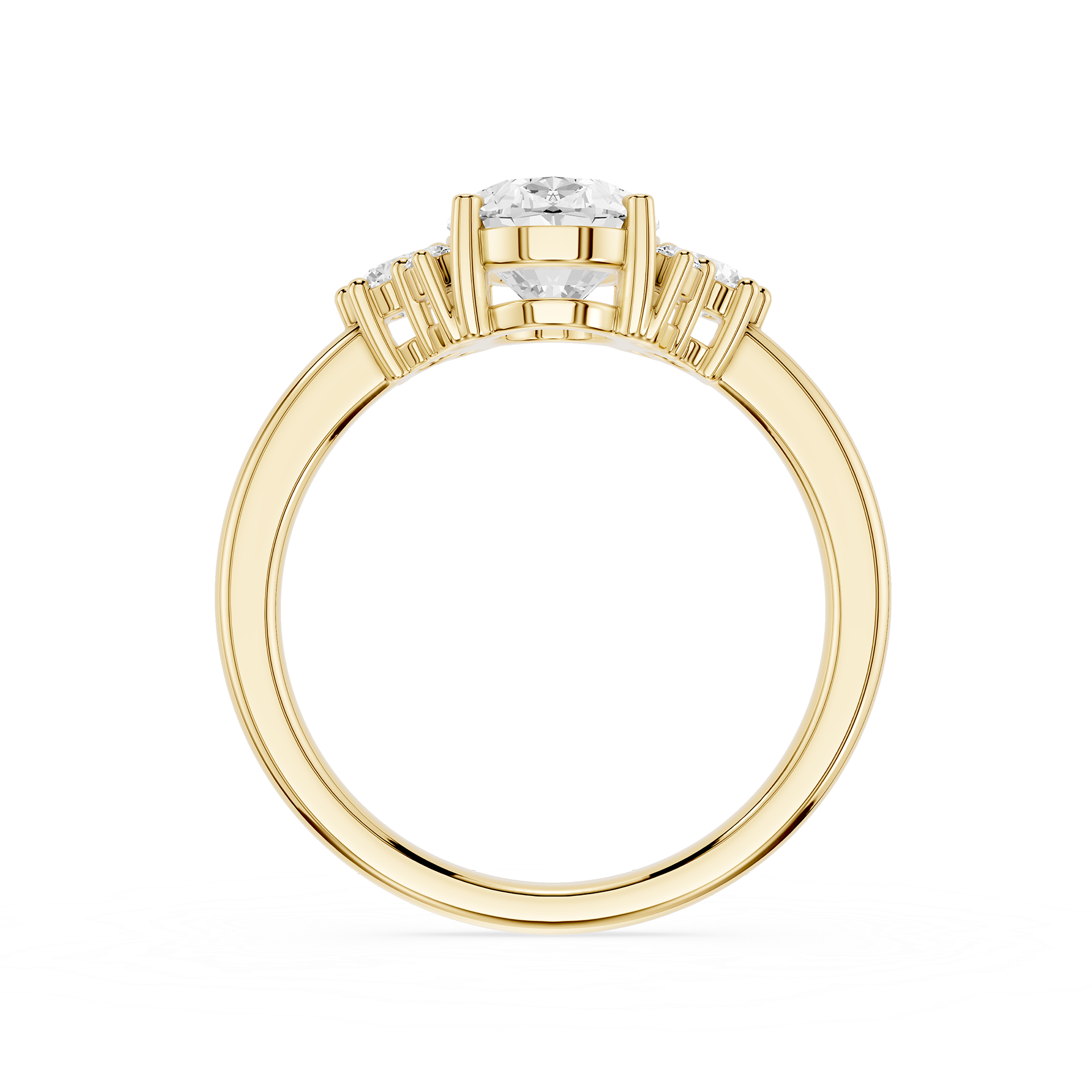 Gold ring with diamond accents on a white background