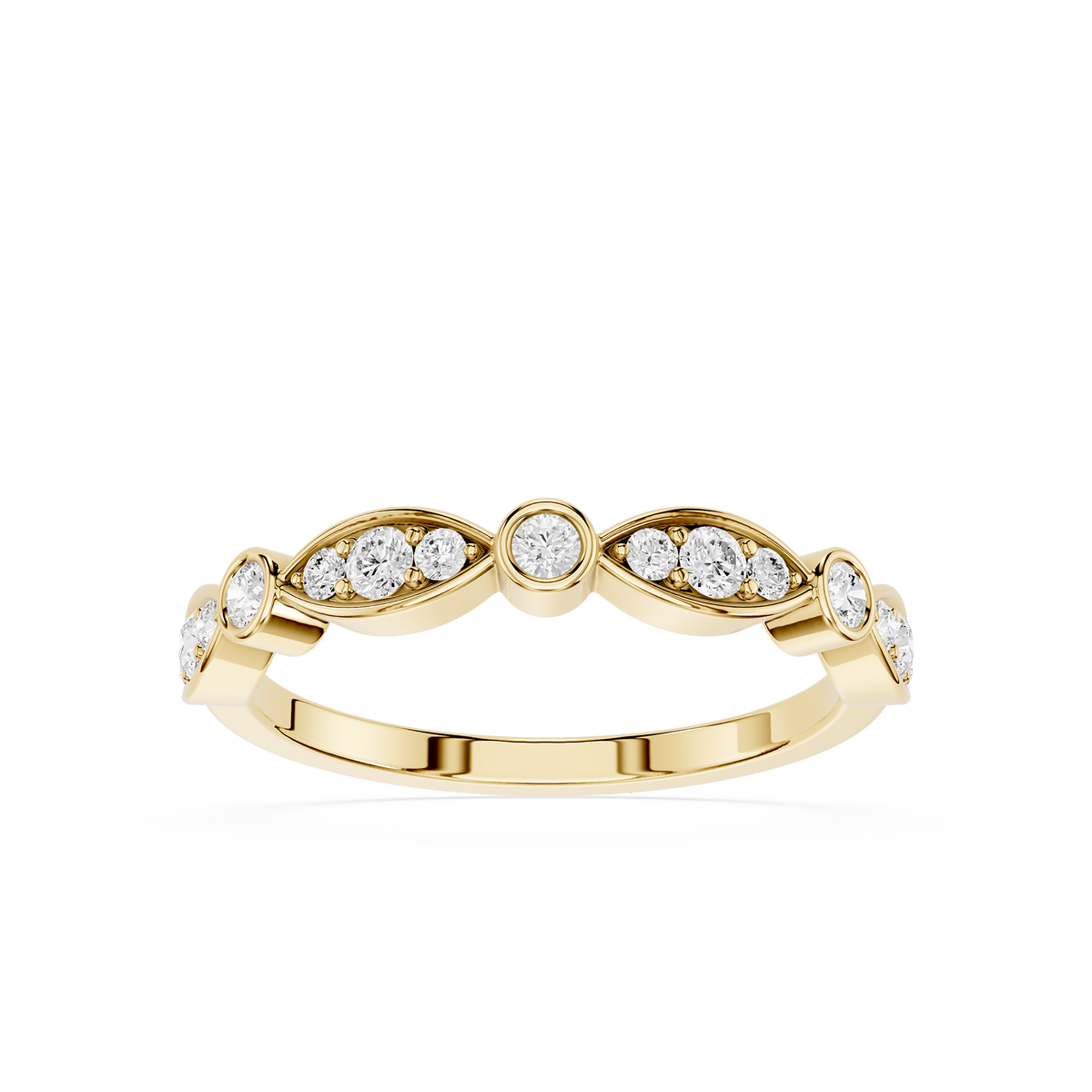 Front View Of Yellow Gold Round Cut Lab Grown Diamond Marquise Cluster Band Ring