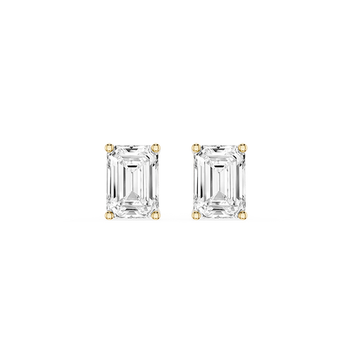 Classic Emerald Cut Solitaire Diamond Stud Earrings in Yellow Gold