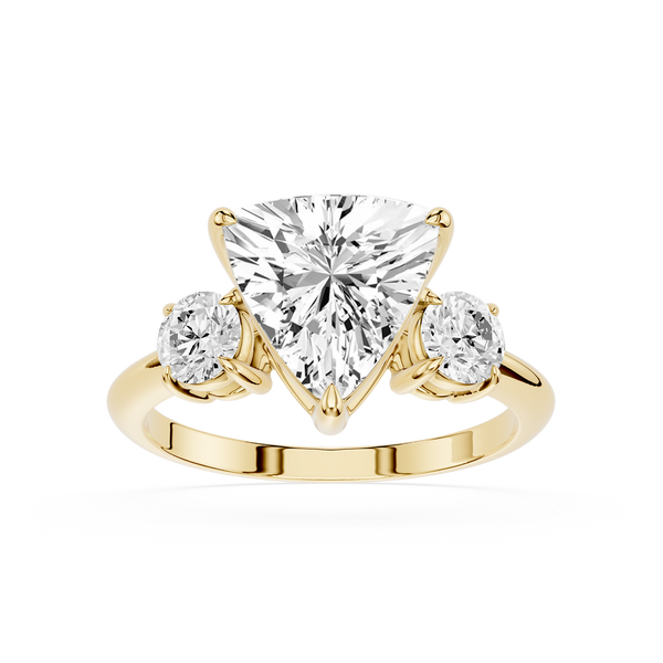 Yellow Gold 2 Carat Trillion Cut Lab Diamond Three Stone Engagement Ring