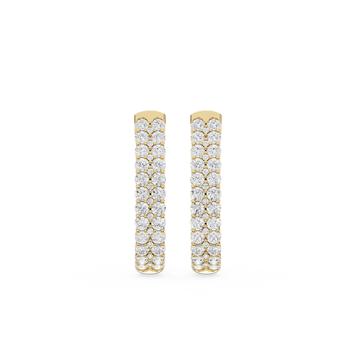 Pair of gold hoop earrings with diamond accents on a white background
