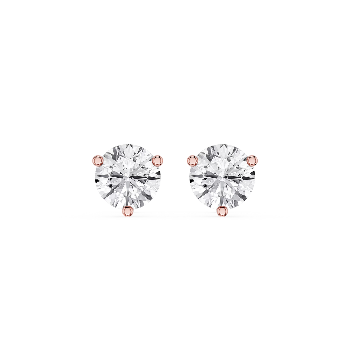Rose Gold Round Lab Diamond Martini Style Stud Earrings with Push Back Closure