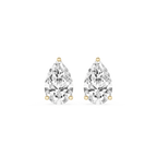 Pair of pear-shaped diamond earrings on a white background