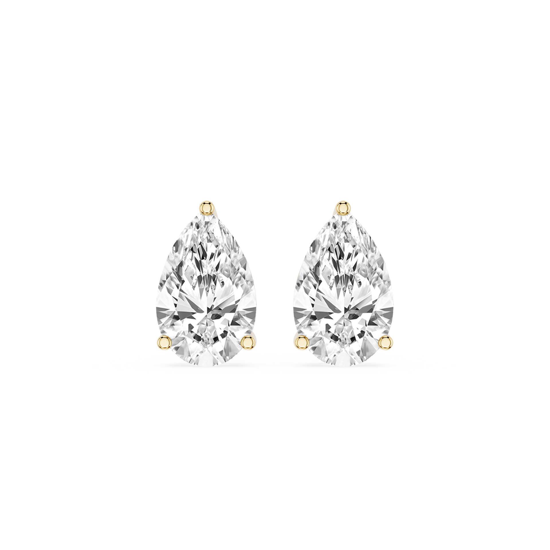 Pair of pear-shaped diamond earrings on a white background