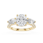Gold ring with three diamonds on a white background