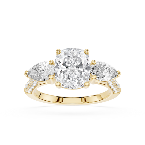 Gold ring with three diamonds on a white background