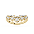 Double row graduated round lab grown diamond curved wedding band in yellow gold, stacking ring for bridal sets and engagement ring pairing