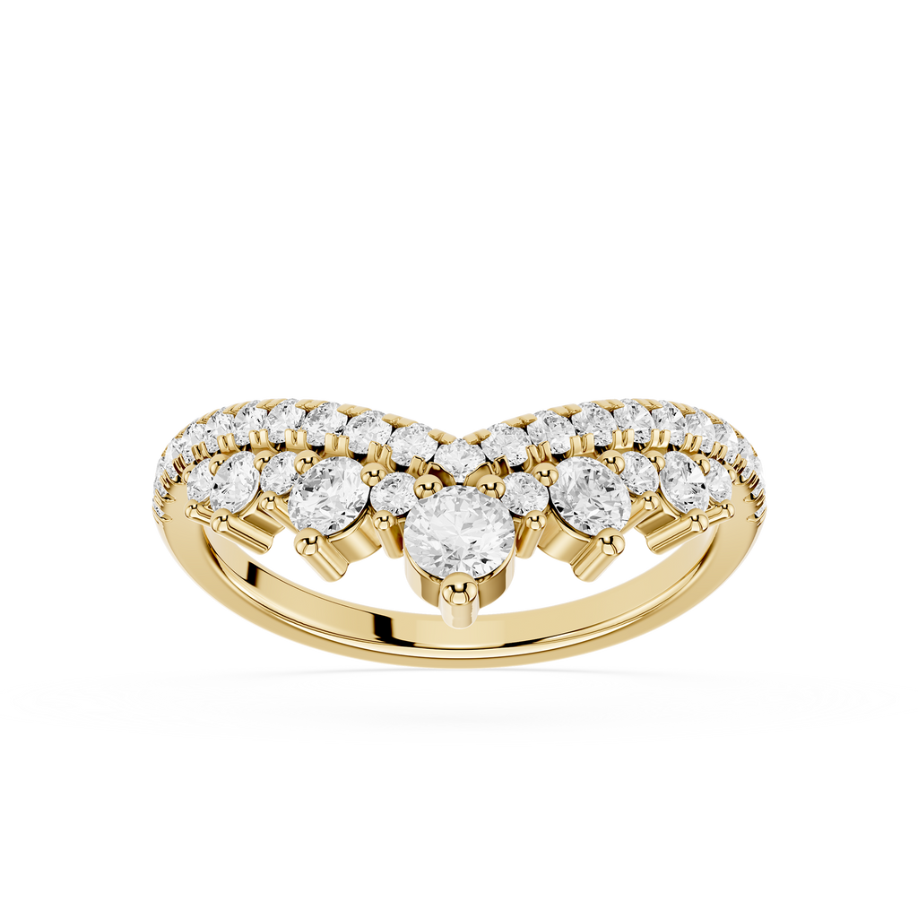 Gold ring with diamonds on a white background
