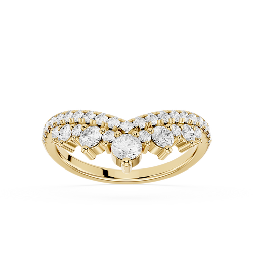 Gold ring with diamonds on a white background