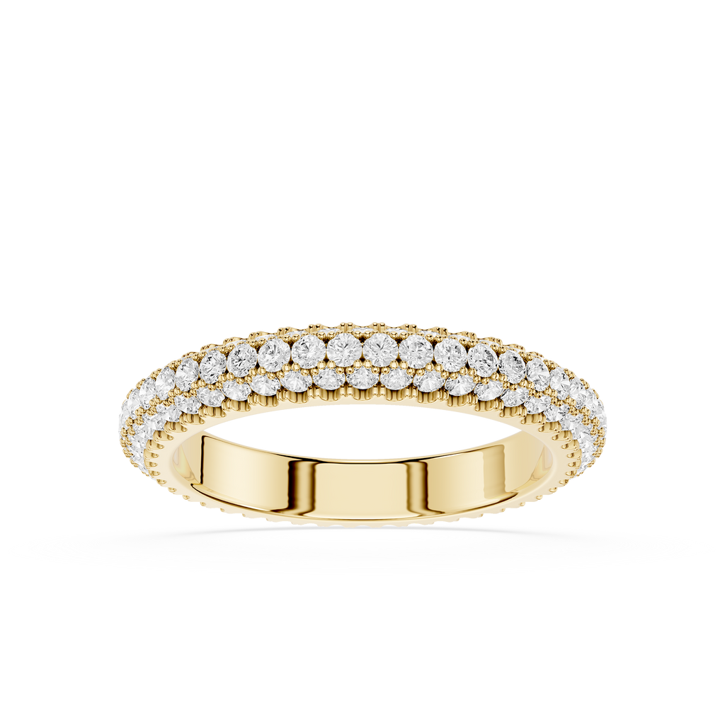 Gold ring with diamond accents on a white background