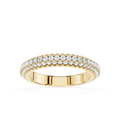 Gold ring with diamond accents on a white background