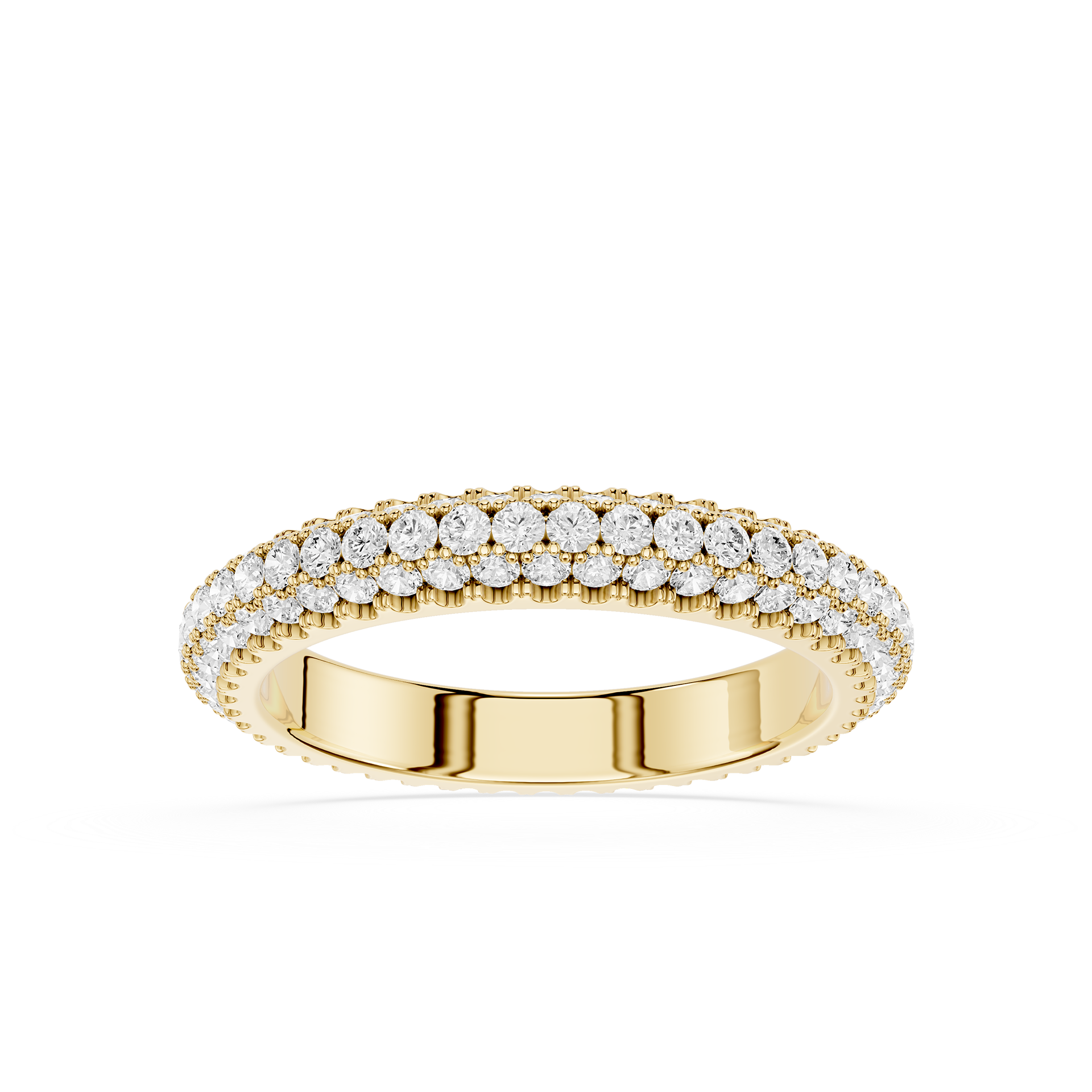 Gold ring with diamond accents on a white background