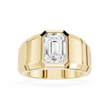 Gold ring with a large diamond on a white background