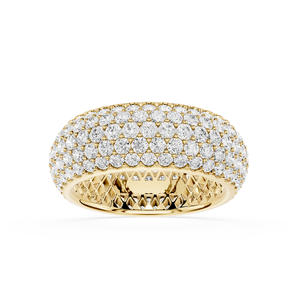 Gold ring with diamond accents on a white background