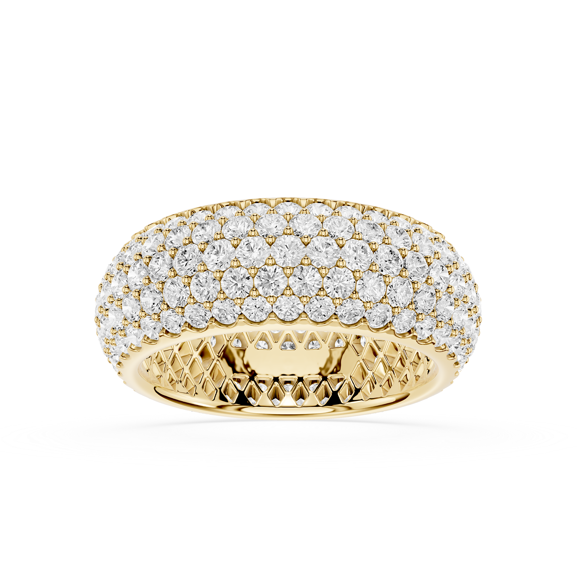 Gold ring with diamond accents on a white background