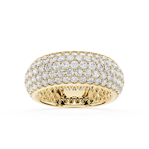 Gold ring with diamond accents on a white background