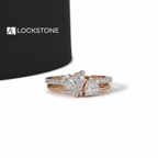 Rose gold heart cut lab grown diamond Toi et Moi bridal ring set with two prong set hearts and a pavé diamond wedding band