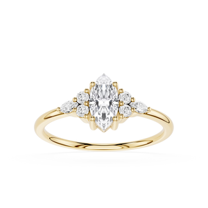 Front View Of Marquise Cut Lab Diamond Cluster Side Stone Engagement Ring