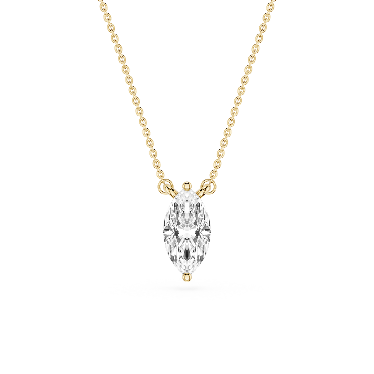 Yellow Gold Lab Grown Diamond Marquise Solitaire Pendant Necklace featuring an elongated marquise-cut diamond in a minimal four-prong setting.