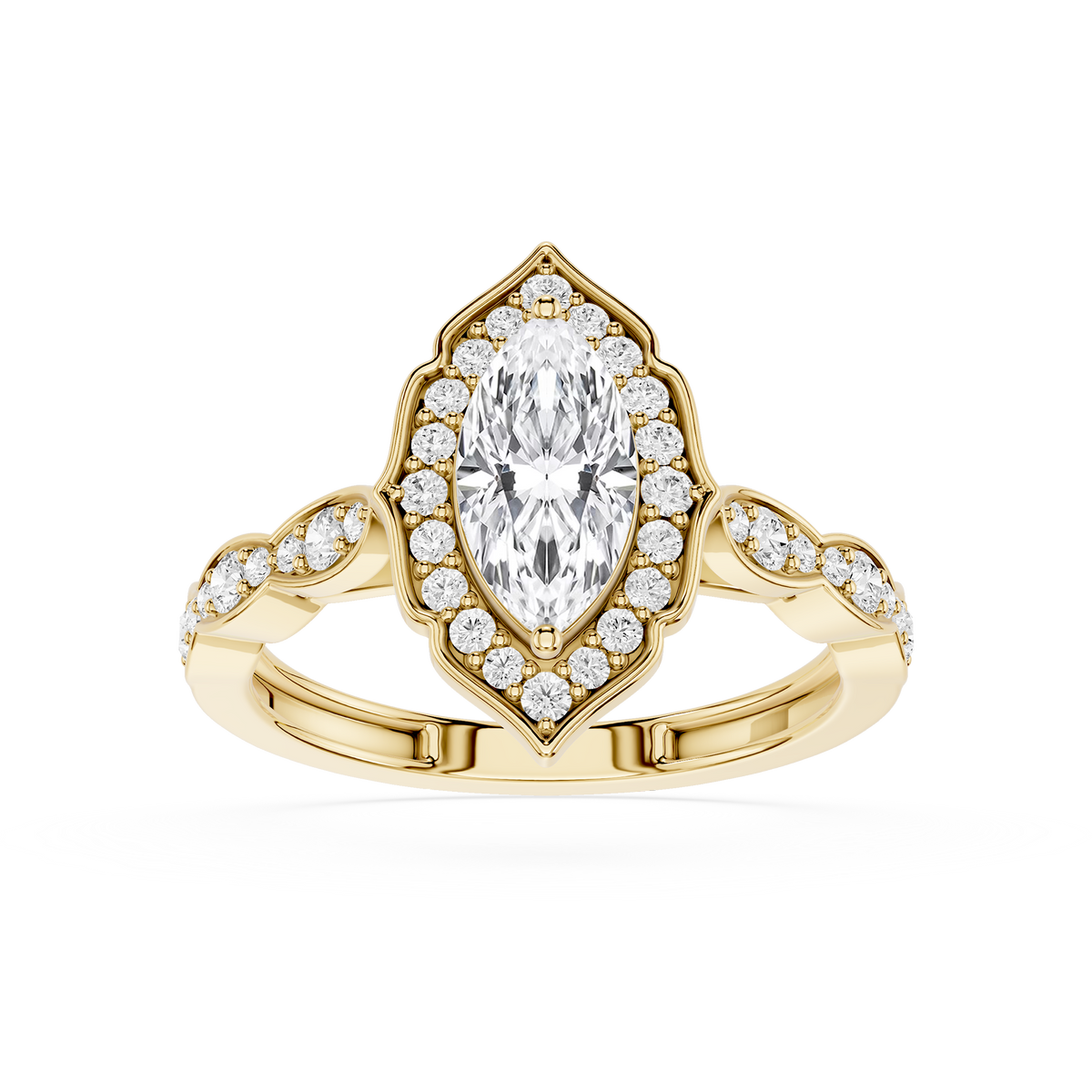 Gold ring Marquise Cut Vintage Halo Lab Diamond Engagement Ring