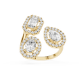Gold earrings with clear gemstones on a white background