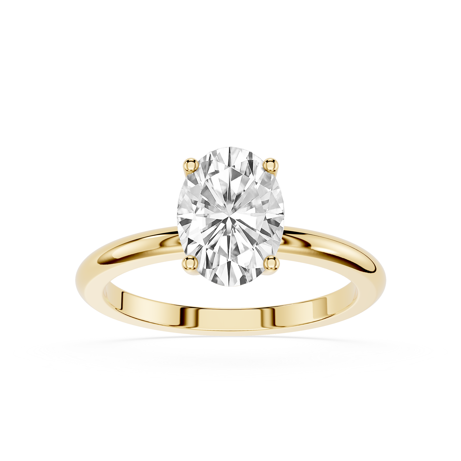 Gold ring with a large diamond on a white background