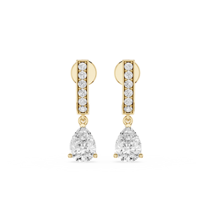Pear Cut Lab Grown Diamond Bar Huggie Dangle Earrings