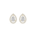 Pair of pear-shaped diamond earrings with gold accents on a white background