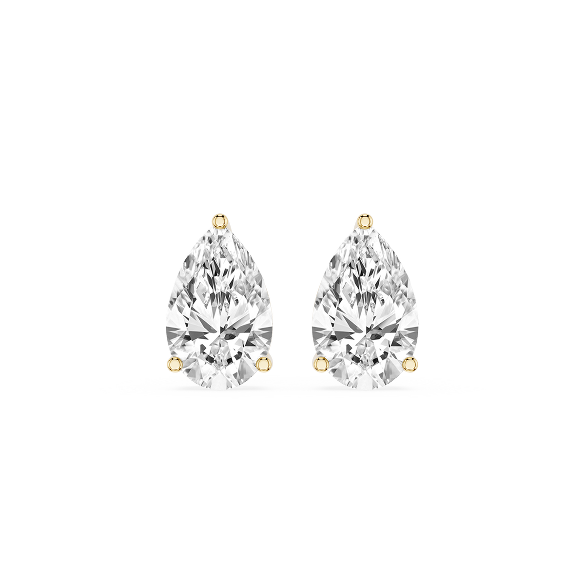 4 Ct Pear Shape Lab Diamond Stud Earrings with Yellow Gold Three-Prong Setting