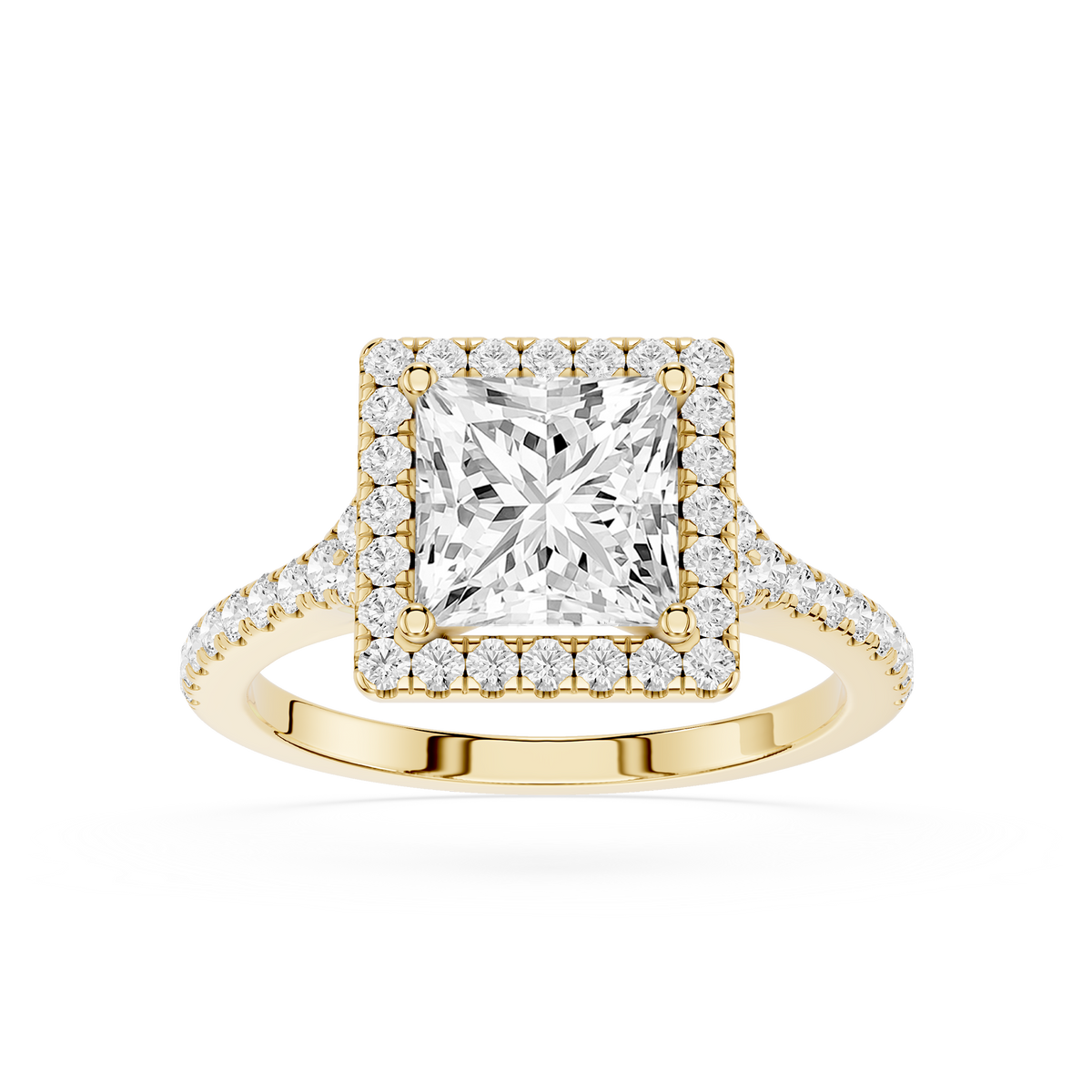 Yellow Gold Princess Cut Halo Setting Lab Diamond Engagement Ring