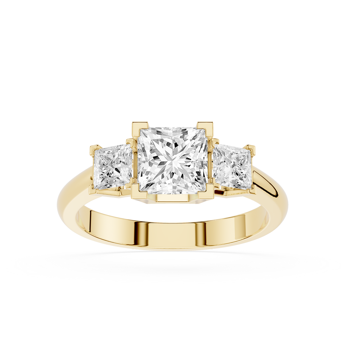 Yellow Gold Princess Cut Lab Grown Diamond Trilogy Engagement Ring