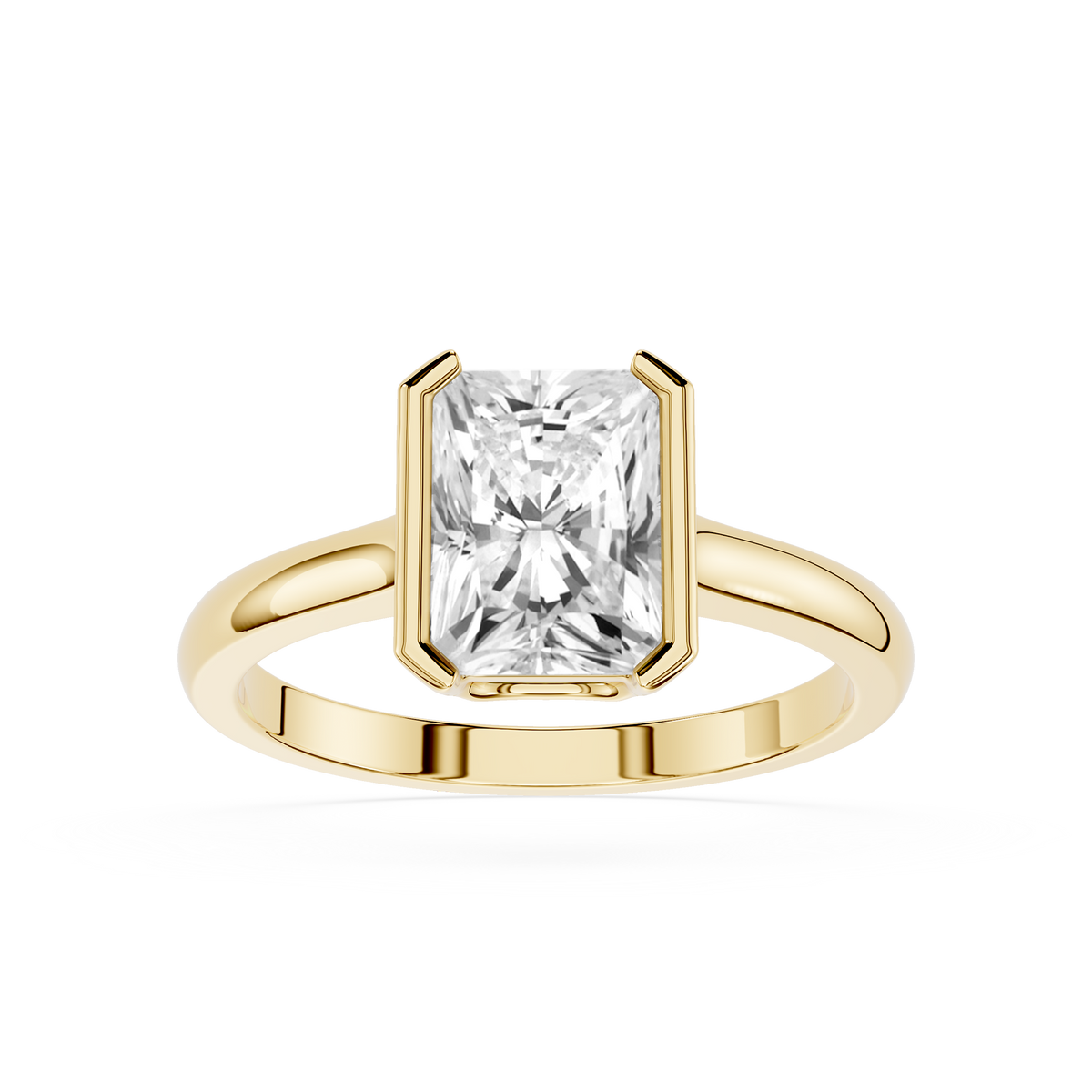 Yellow Gold Radiant Cut Lab Diamond Double Claw Prong Engagement Ring.