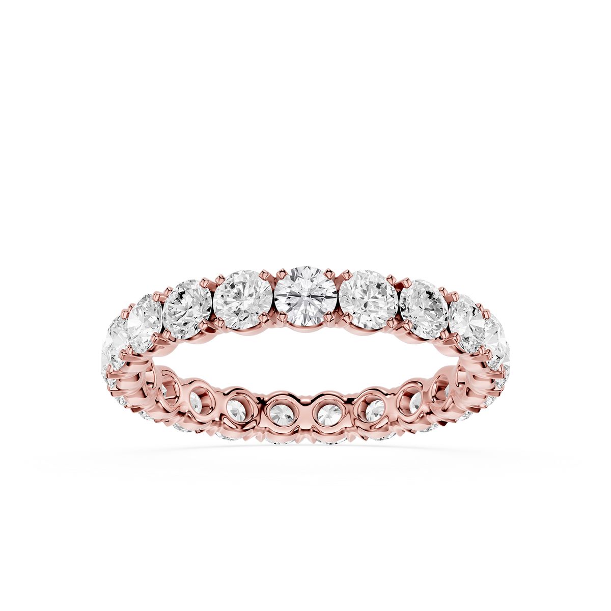 Rose Gold Diamond Eternity Ring, Round Lab Diamond Band, Shared Prong Wedding Ring, Bridal Stacking Band