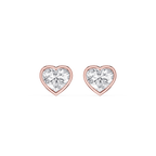 Heart-shaped diamond earrings with rose gold setting on a white background