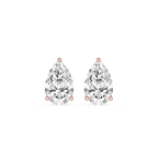 Pair of pear-shaped diamond earrings on a white background