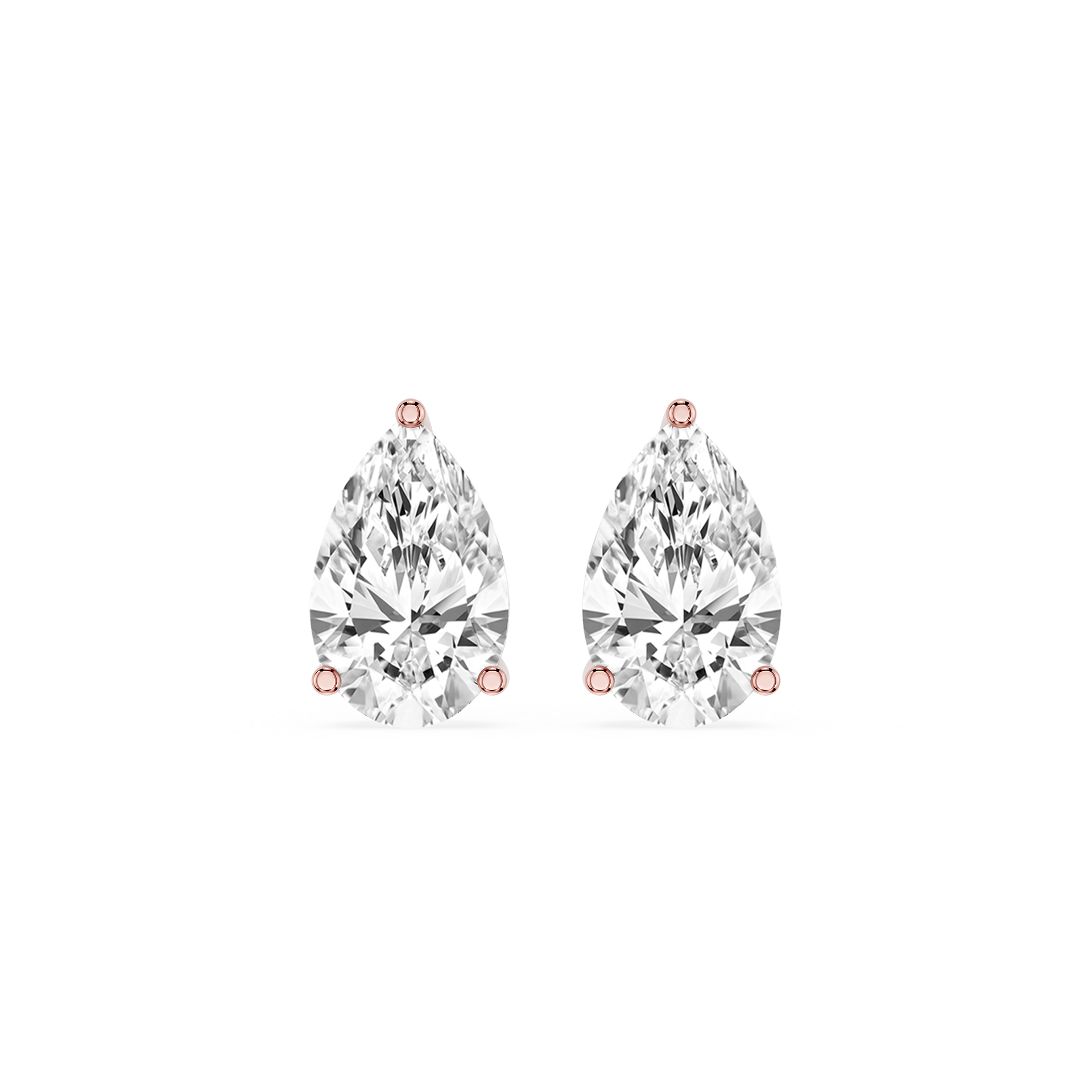 Pair of pear-shaped diamond earrings on a white background