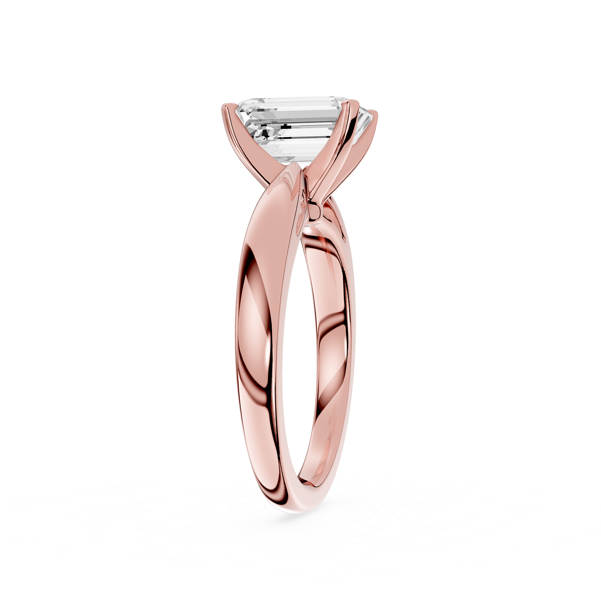 Rose gold ring with a diamond on a white background