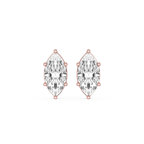 Pair of marquise-shaped diamond earrings with rose gold prongs on a white background