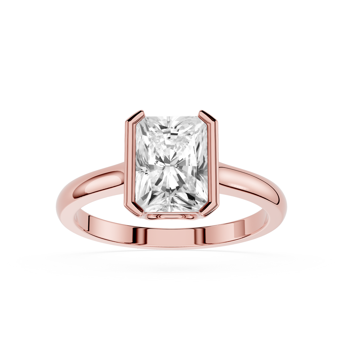 Rose gold Radiant Cut Lab Diamond Double Claw Prong Engagement Ring.