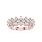 A Rose gold ring featuring a double row of round-cut clear gemstones in a prong setting, displayed on a clean white background.