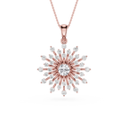 Rose gold and diamond snowflake pendant on a white background
