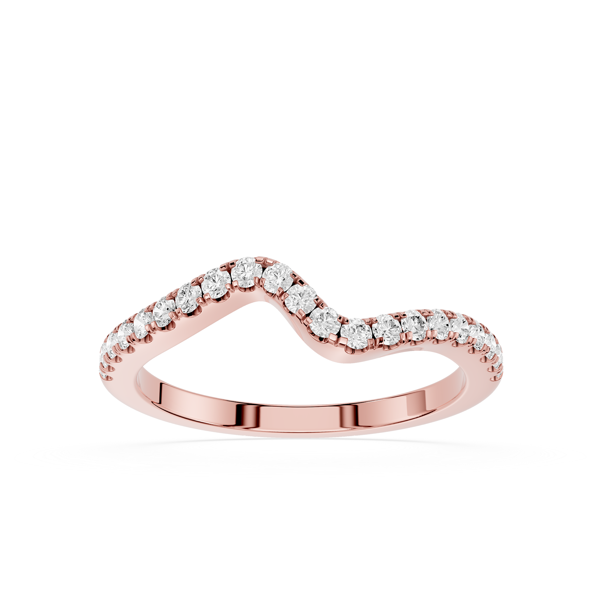 Rose gold ring with diamonds on a white background