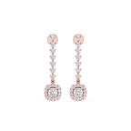 Rose gold and diamond earrings on a white background