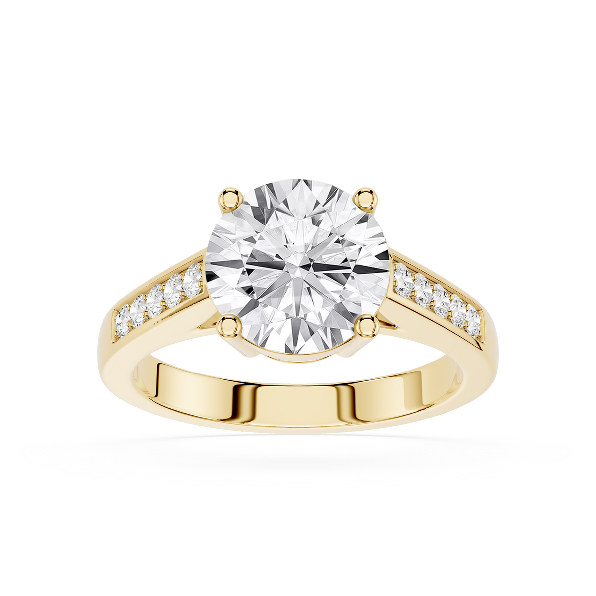 Round Cut Lab Grown Diamond Split Shank Engagement Ring in Yellow Gold, Pave Accent Diamonds, Solitaire Bridal Ring, Four Prong Setting, Proposal Ring, Fine Diamond Jewelry, Wedding Ring for Women