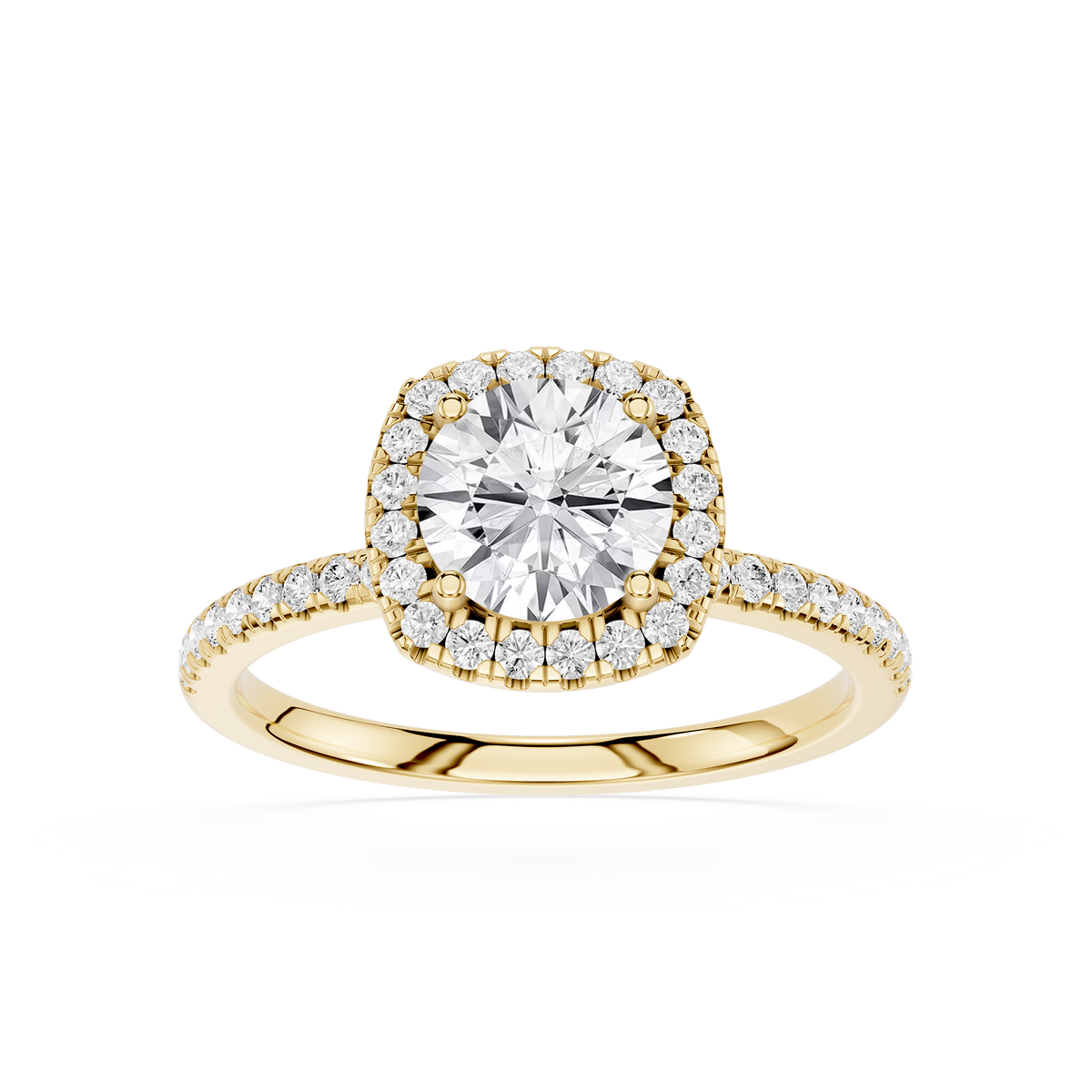 Round Cut Lab Grown Diamond Cathedral Halo Engagement Ring