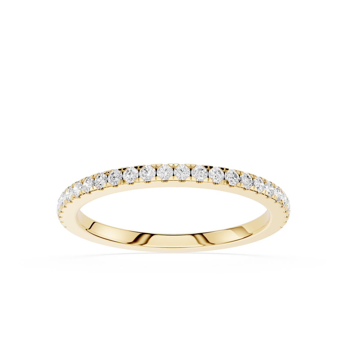 Yellow gold half eternity wedding band with round lab grown diamonds
