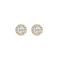 Pair of gold and diamond stud earrings on a white background
