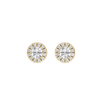 Pair of gold and diamond stud earrings on a white background