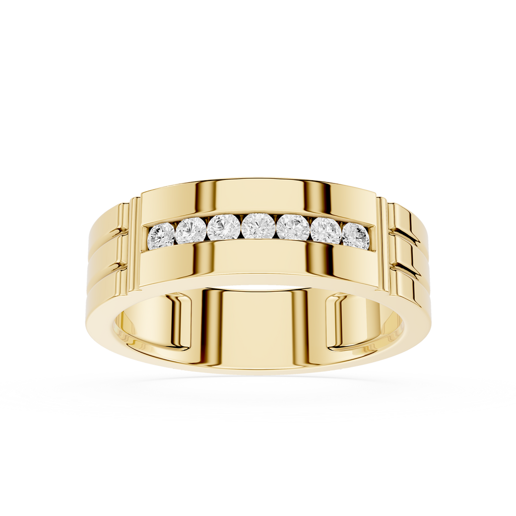 Gold ring with diamonds on a white background